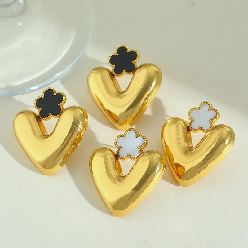 1 Pair Casual Cute Basic V Shape Flower Plating Inlay 304 Stainless Steel Acrylic 18K Gold Plated Ear Studs