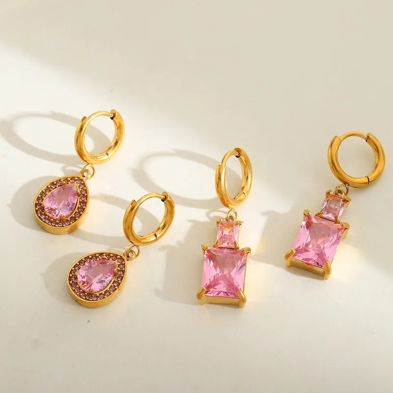 1 Pair Casual Simple Style Artistic Geometric Plating Inlay 304 Stainless Steel Zircon 18K Gold Plated Drop Earrings Earrings