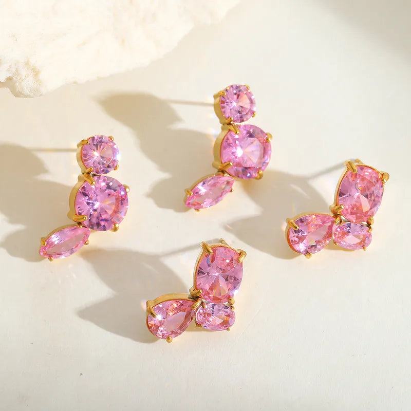 1 Pair Casual Simple Style Artistic Irregular Geometric Plating Inlay 304 Stainless Steel Zircon 18K Gold Plated Ear Studs