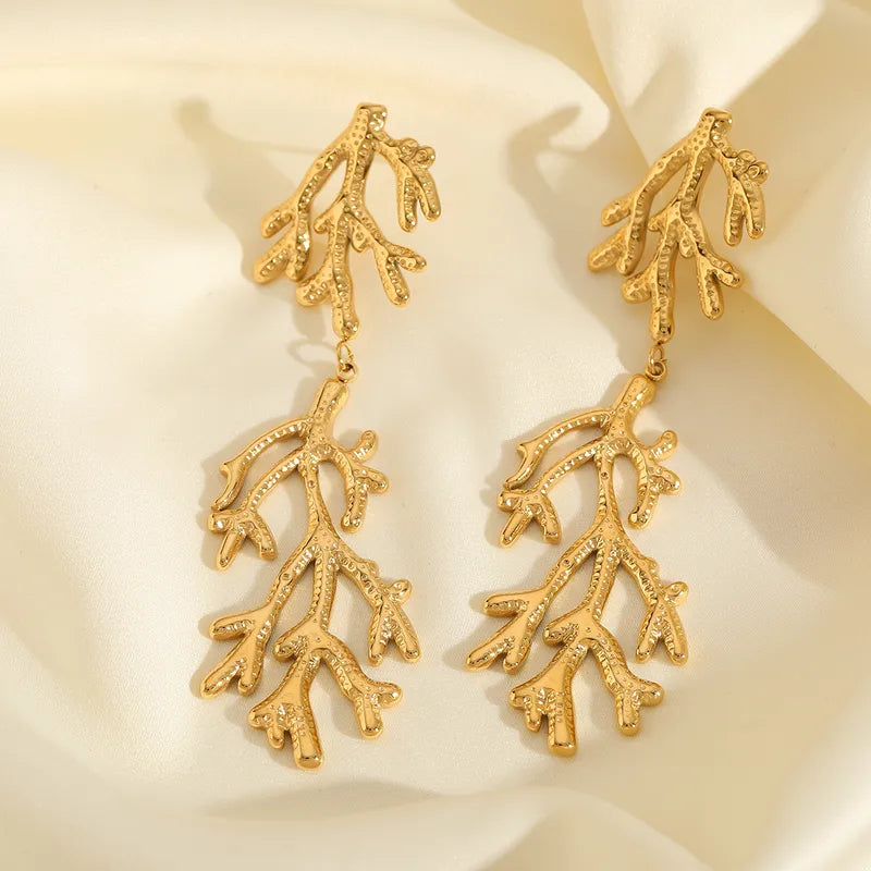 1 Pair Elegant Cute Retro Geometric Coral Plating 304 Stainless Steel 18K Gold Plated Ear Studs