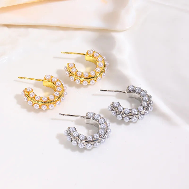 1 Pair Elegant Glam Baroque Style Geometric Geometry Copper Artificial Pearls 18K Gold Plated White Gold Plated Long-Lasting Plated Ear Studs