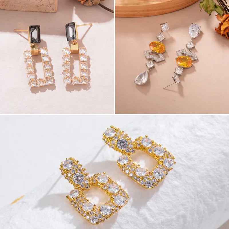 1 Pair Elegant Glam Luxurious Geometric Water Droplets Copper Zircon 18K Gold Plated Electroplating Drop Earrings