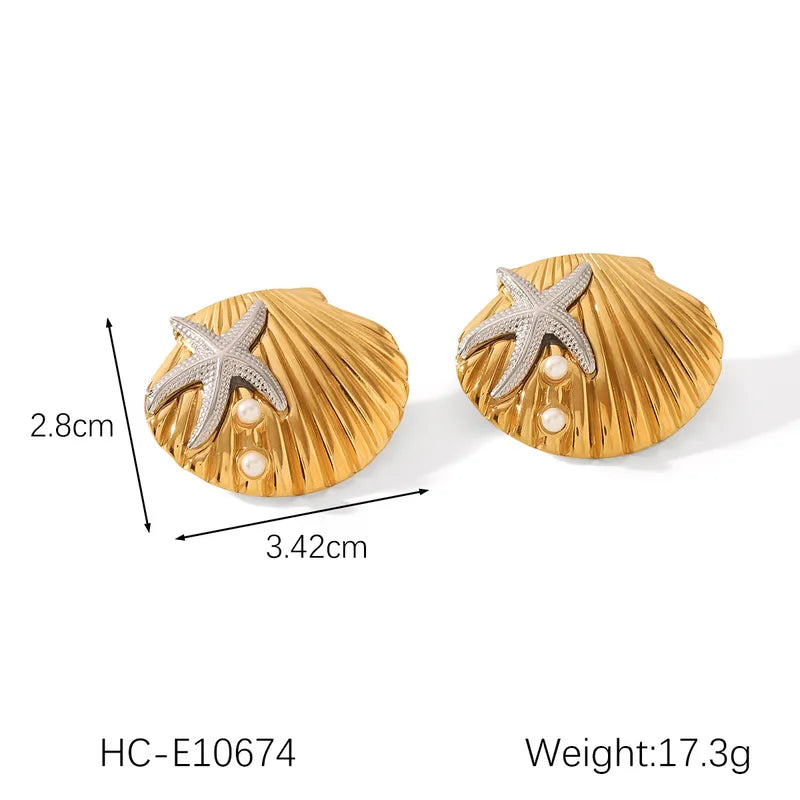 1 Pair Elegant Simple Style Classic Style Starfish Shell Plating 304 Stainless Steel 18K Gold Plated Ear Studs