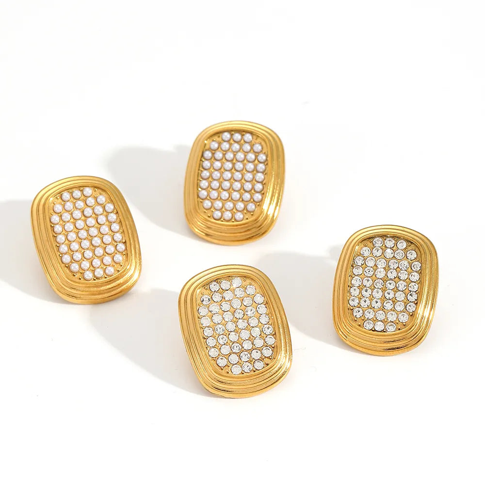 1 Pair IG Style Geometric Polishing Plating 304 Stainless Steel 18K Gold Plated Butterfly Backs Ear Studs