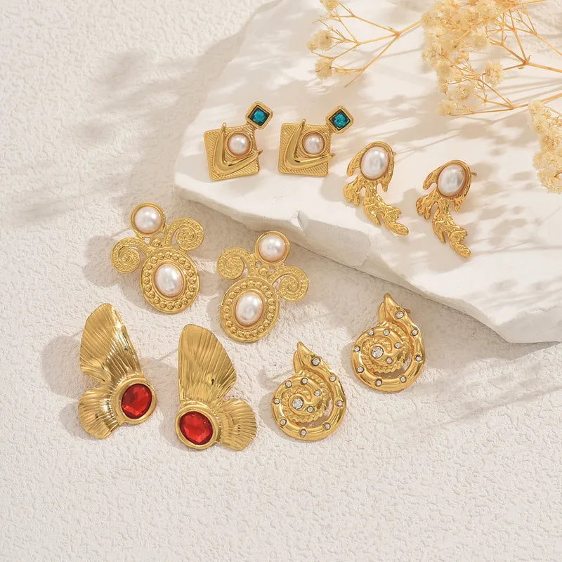 1 Pair Retro Modern Style Geometric 201 Stainless Steel Plastic Zircon Ear Studs