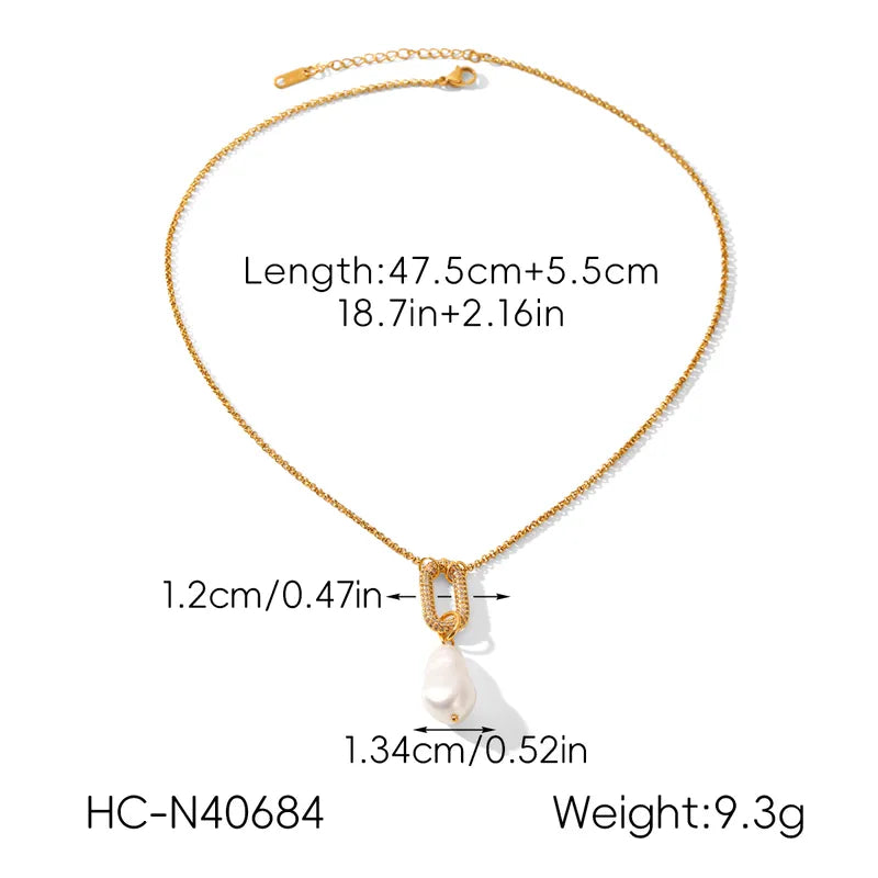 18K Gold Plated 0-Shaped Imitation Pearl Pendant Necklace Vacuum Electroplating (In Furnace) 304 Stainless Steel Women's Collarbone Chain