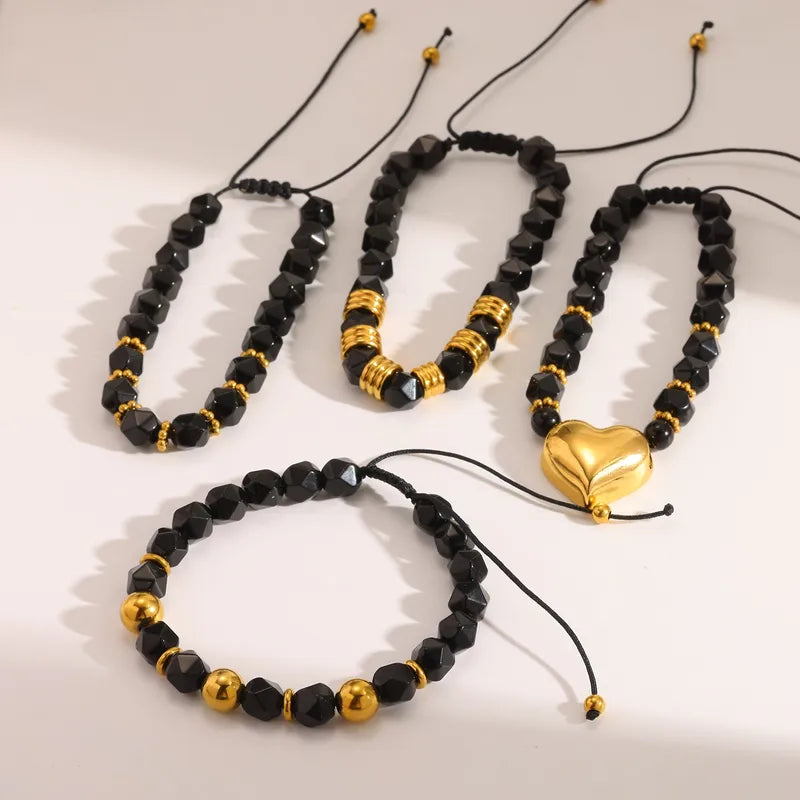 18K Gold Plated 303 Stainless Steel Vacuum Electroplating (In Furnace) Heart-shaped Box Chain/Square Pearl Chain Pure Rope Bracelet For Women Valentine's Day