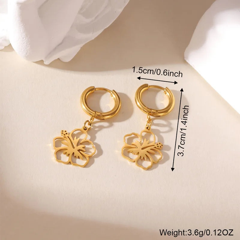 18K Gold Plated 304 Stainless Steel Vacuum Electroplated Wind Flat Surface Three-Dimensional Hollow Flower Earrings Waterproof Non-Fading Sexy Style For Women