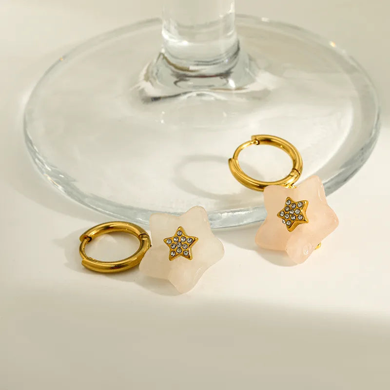 18K Gold Plated 304 Stainless Steel Vacuum Electroplating (In Furnace) Crystal Star Handmade Earrings For Women's Birthday Party