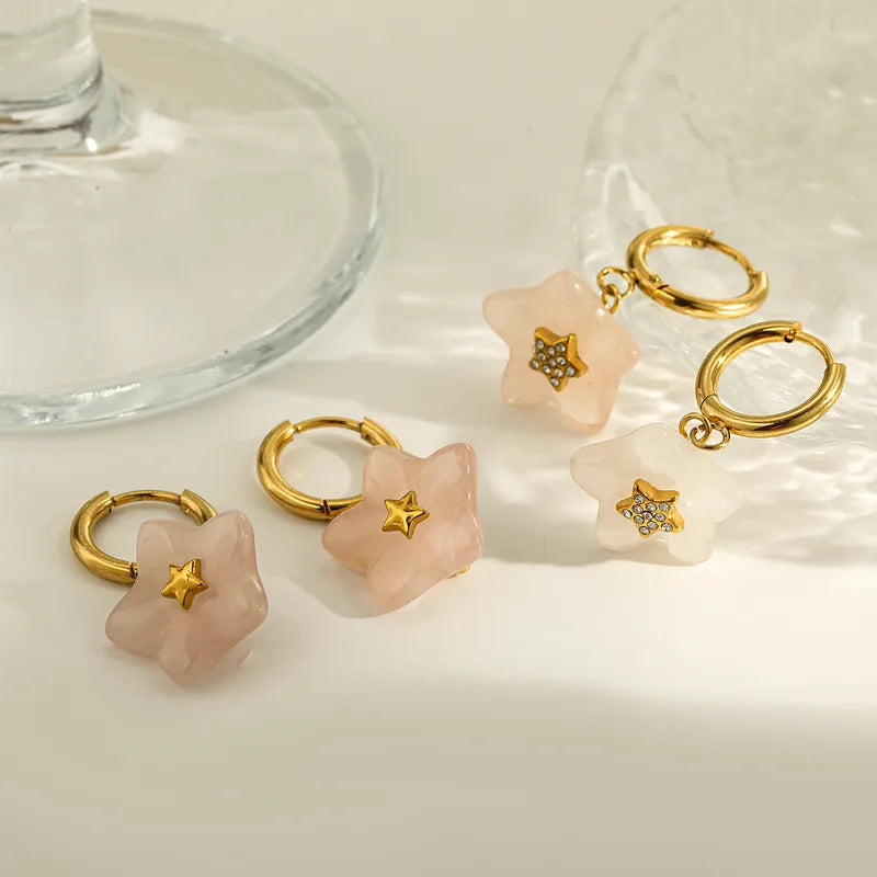 18K Gold Plated 304 Stainless Steel Vacuum Electroplating (In Furnace) Crystal Star Handmade Earrings For Women's Birthday Party