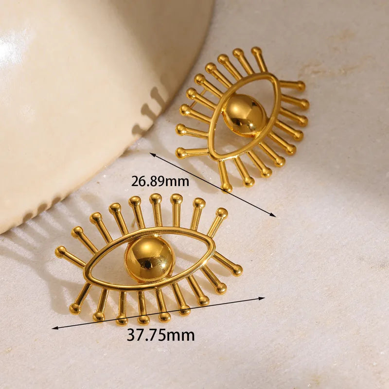 18K Gold Plated 304 Stainless Steel Vacuum Electroplating (In Furnace) Eye Stud Earrings For Women