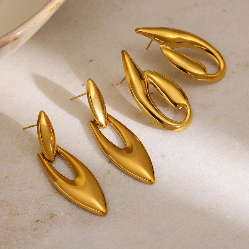 18K Gold Plated 304 Stainless Steel Vacuum Electroplating (In Furnace) Irregular Geometric Electroplated Earrings