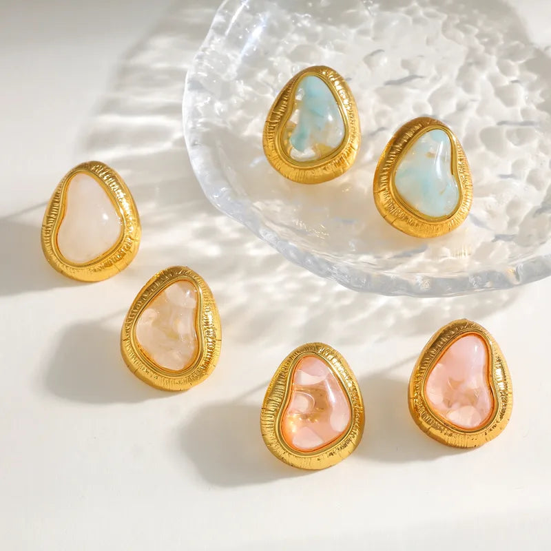 18K Gold Plated 304 Stainless Steel Vacuum Electroplating (In Furnace) Resin Irregular Electroplated Earrings