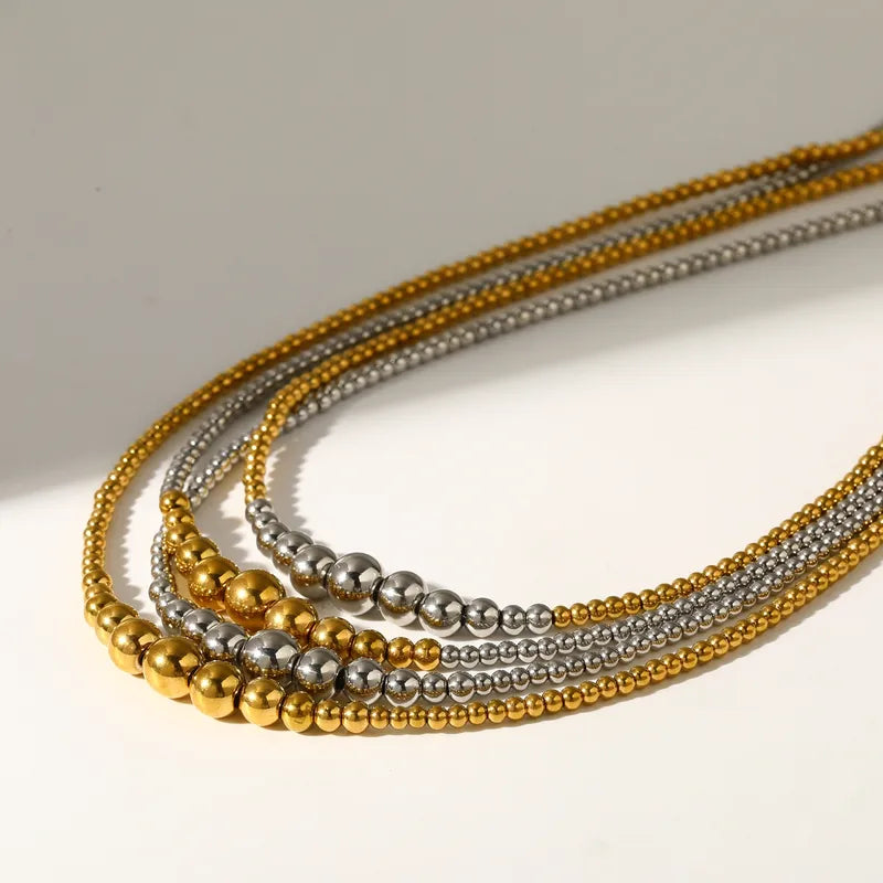 18K Gold Plated 304 Stainless Steel Vacuum Electroplating (In Furnace) Round Beaded Chain Necklace For Women