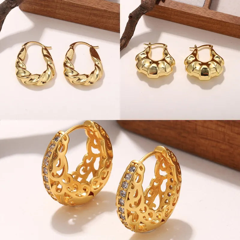 18K Gold Plated Copper Embedded Zirconia True Gold Earrings Casual Holiday Daily Shopping Geometric Pattern Women's Jewelry