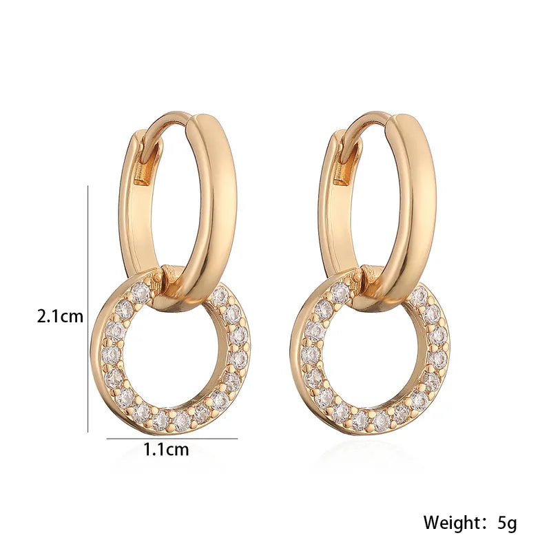 18K Gold Plated Copper Zircon Geometric Earrings For Women Vintage