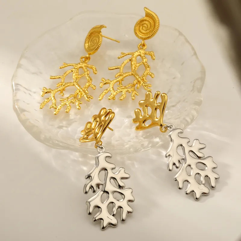 18K Gold Plated Coral Snail No Inlay Material Casual Earrings
