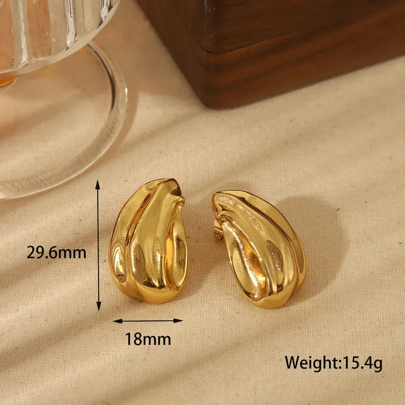 18K Gold Plated Stainless Steel Folded Uneven Line Earrings Casual Elegant Simple Design Geometric Pattern Vacuum Plating