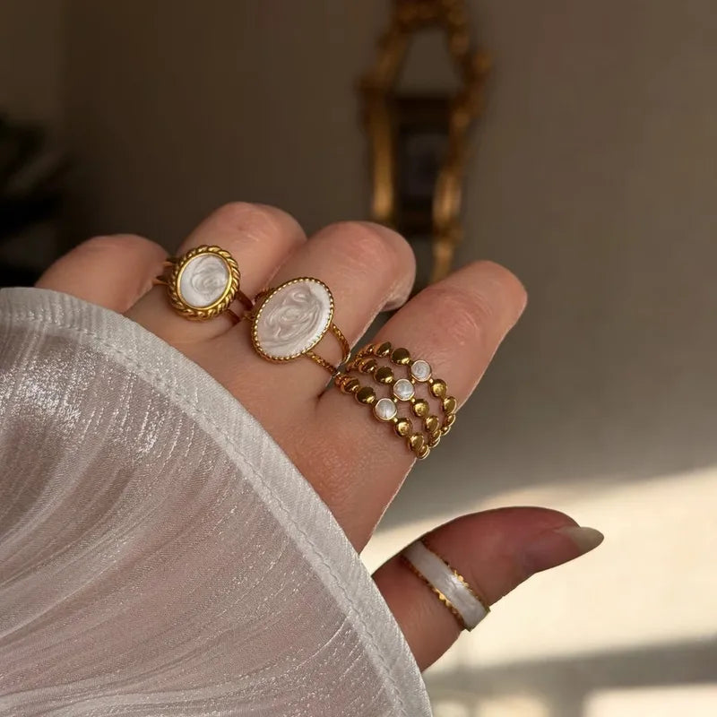 18K Gold Plated Stainless Steel Open Ring Adjustable Size Heart And Flower Pattern Rings For Women Casual Original Design Jewelry