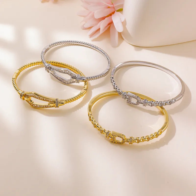 18K Real Gold Plated Zircon Horseshoe Clasp Bracelet New Vintage Niche Bracelet Light Luxury High-end Jewelry Wholesale