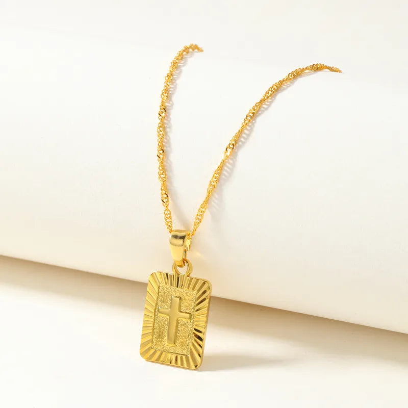 1pc Fashionable Personalized Laser Lace Square Cross Pendant Necklace, Suitable For Daily Wear, Parties, Celebrations, Holiday Gifts