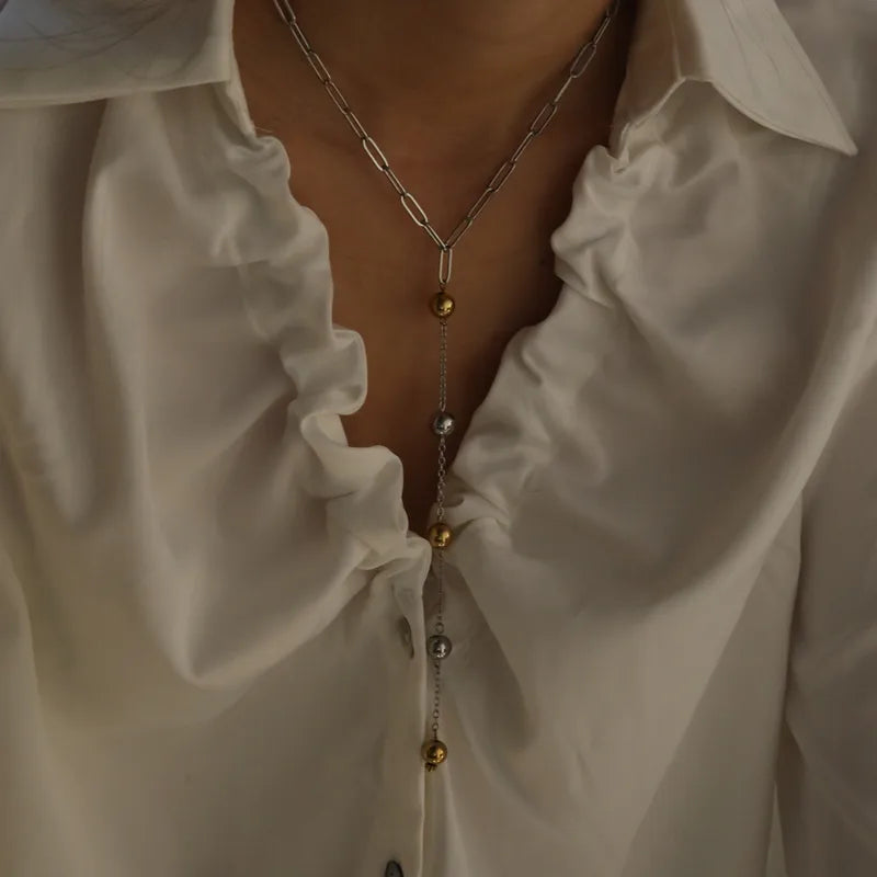 303201 Stainless Steel Round Vacuum Electroplating (In Furnace) Plated 18K Real Gold No Inlay Material Women's Suitable Necklace