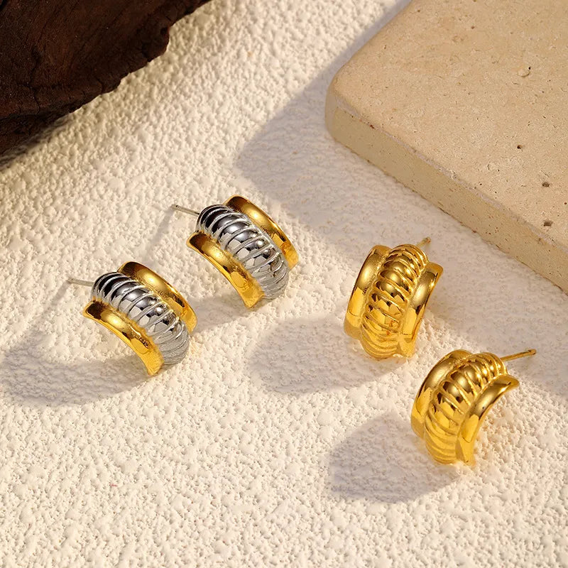 304 Stainless Steel Geometric Waves Fashion OL Simple Style Roman Style Plating Texture Earrings