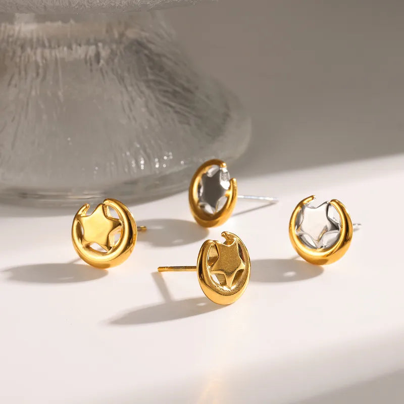 304 Stainless Steel Gold Plated Vacuum Electroplating (In Furnace) Two-tone Women's Geometric Pattern Star Earrings