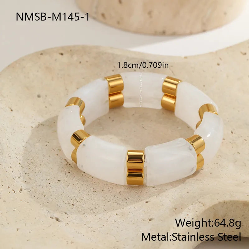 304 Stainless Steel Resin Spliced Elastic Bracelet Bangle Simple Hand Jewelry For Women