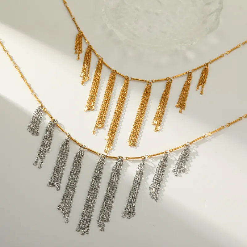 304 Stainless Steel Tassel Round Vacuum Electroplating (In Furnace) Plated 18K Real Gold Lobster Clasp Women's Necklace