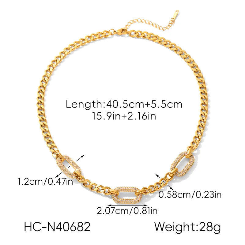 304 Stainless Steel Vacuum Electroplating (In Furnace) Inlaid Zircon O-shaped Necklace Plated 18K Gold Women's Gold Clavicle Chain