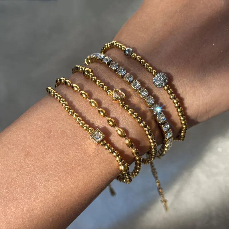 304 Stainless Steel Vacuum Electroplating (In Furnace) Zircon Luxury Classic Style Plated 18K Real Gold Women's Bracelet