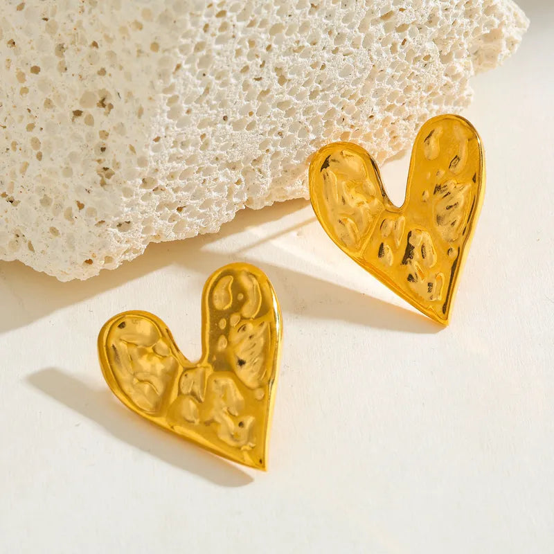 304 Stainless Steel Vacuum Plating (In-Furnace) 18K Real Gold Plated Heart-Shaped Casual Women's Gold Earrings