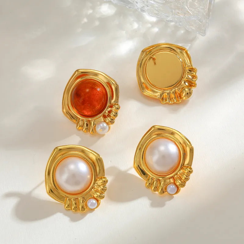 304 Stainless Steel Water Plated 18K Real Gold Plated Rhombus Inlaid Acrylic Casual Cute Basic Style (Simple Style) Earrings