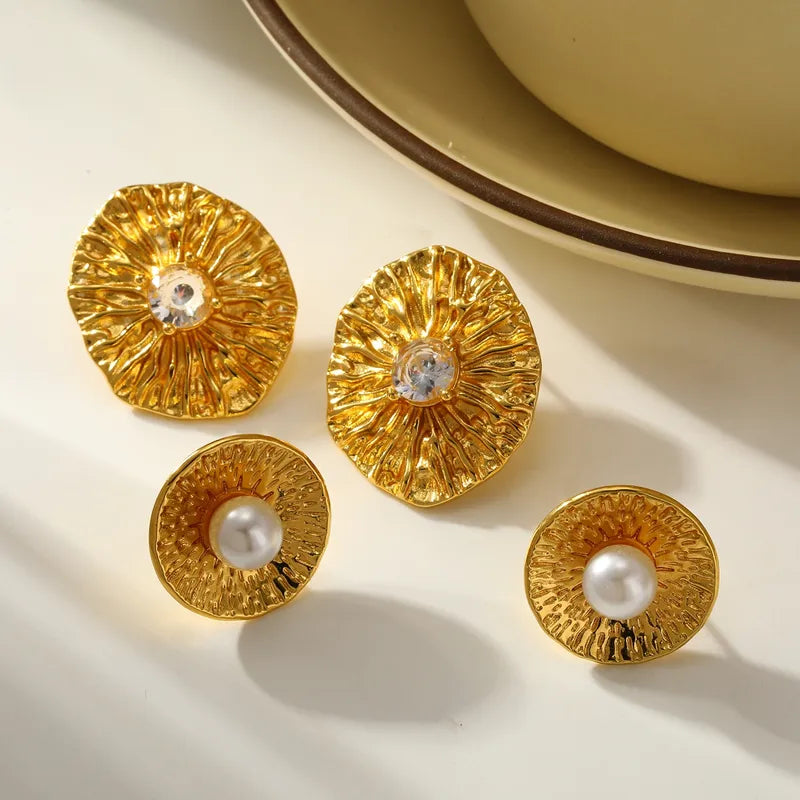 304316 Stainless Steel Vacuum Electroplating (In Furnace) Plated 18K Real Gold Zircon Inlaid Women's Suitable Earrings