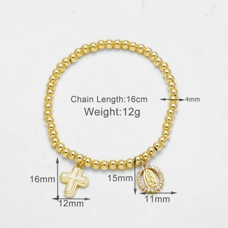 AS Jewelry Hot Selling Copper Plated 18k Gold Religious Virgin Mary Cross Pendant Bracelet Bangle Brj39