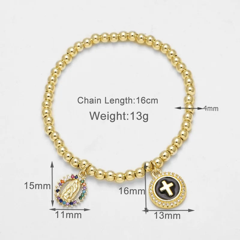 AS Jewelry Hot-Selling Gold-Plated Oil-Drip Cross Virgin Mary Bracelet 4mm Beads Bracelet Jewelry Brj67