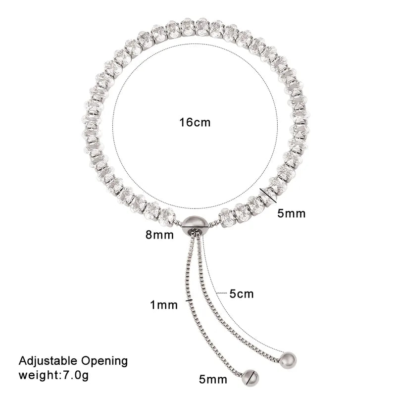 Adjustable French Style Full Drill 5mm Oval Zircon Single Row Women's Bracelet Elegant Travel Jewelry Stainless Steel 18K Gold Plated