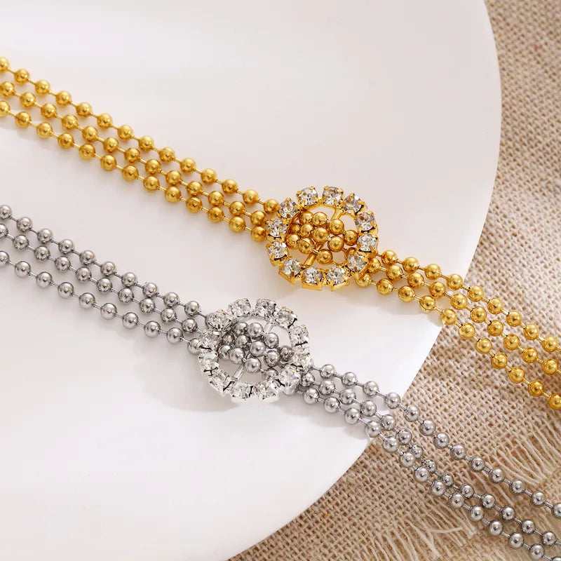 Adjustable Stainless Steel Beaded Bracelet Elegant Vintage Pig Nose Design Full Of Sparkling Crystals For Ladies Casual To Formal Wear