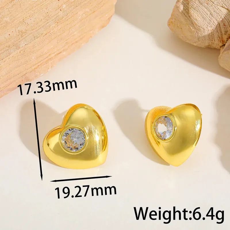 Basic Style Copper Plated Imitation Gold Embedded Zirconia Stud Earrings Elegant Simple Design For Daily Wear Holiday And Weekend