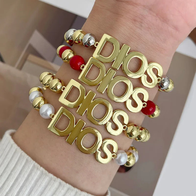 Beach Themed Fashionable Mixed Metal Letter Bracelet Yellow Bronze Versatile Stylish Women's Jewelry Cuff XOXO Plated Alphabet