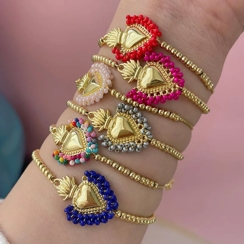 Beach Themed Heart Pendant Bracelet Women's Cold Style Copper Plated Star And Wave Pattern Design DIY Jewelry Accessory