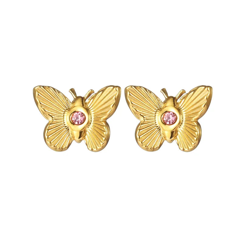 Butterfly Shape Titanium Steel Gold Plated Non-Fading Purple Zircon Earrings For Women High-Quality Micro-Pave