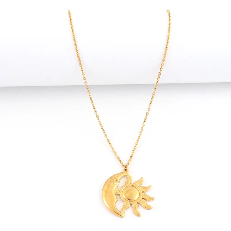 Casual Holiday Gold Silver Sun Moon Pendant Stainless Steel Chain Women's Necklace Summer Vacation Jewelry Classic Style
