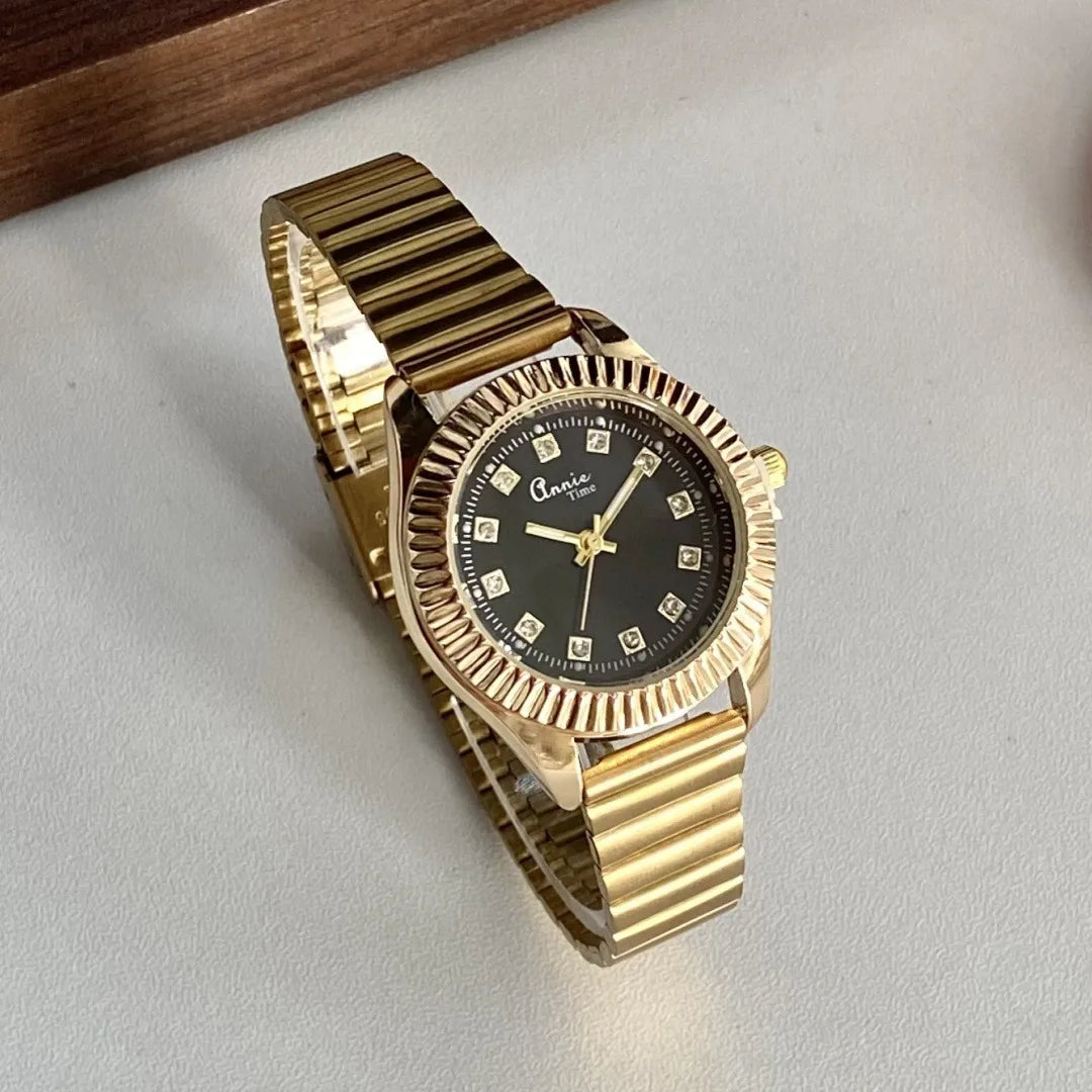 Classic Business Quartz Watch Adjustable Bamboo Node Steel Belt Small Golden Watch Versatile Gold Tone Couple Watch