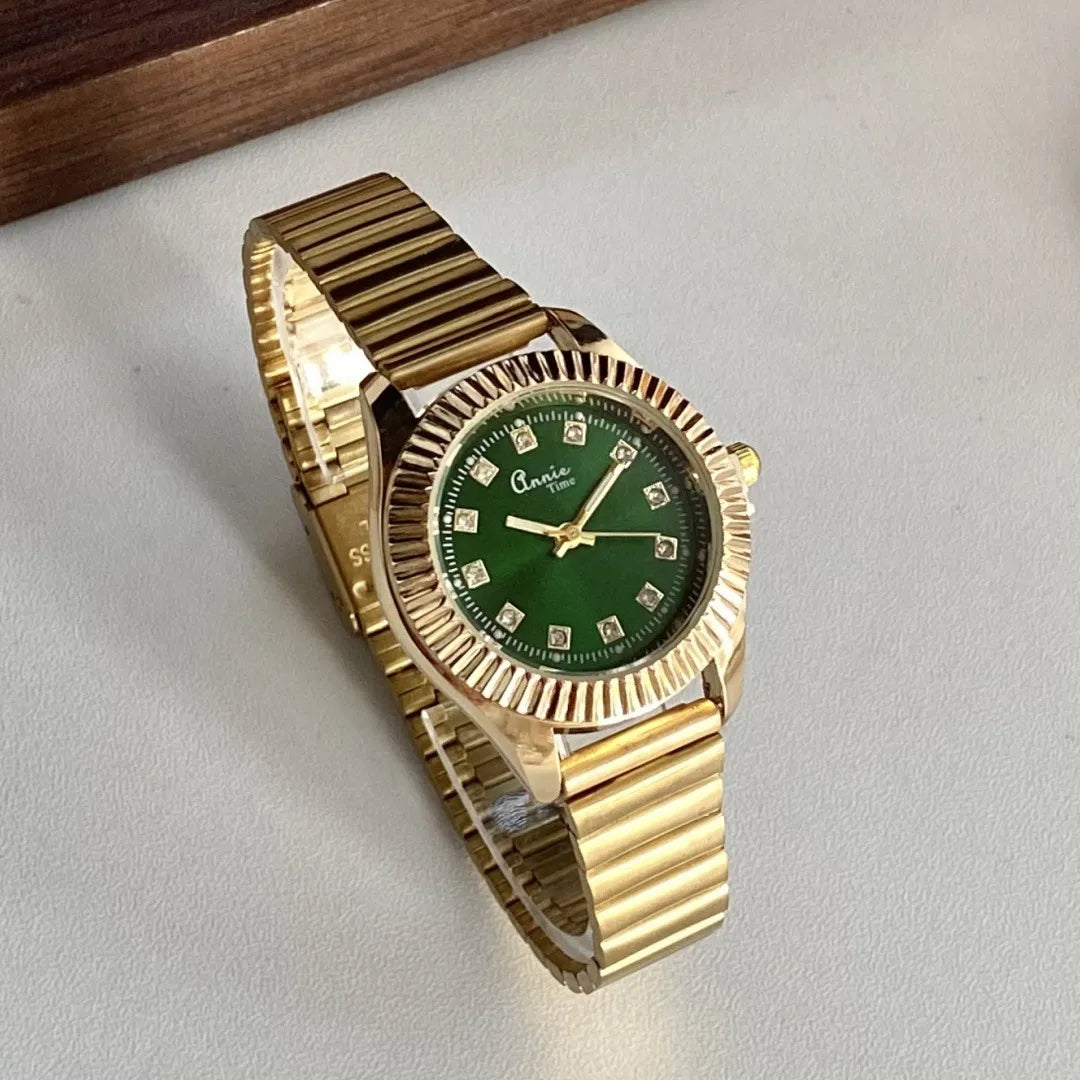 Classic Business Quartz Watch Adjustable Bamboo Node Steel Belt Small Golden Watch Versatile Gold Tone Couple Watch