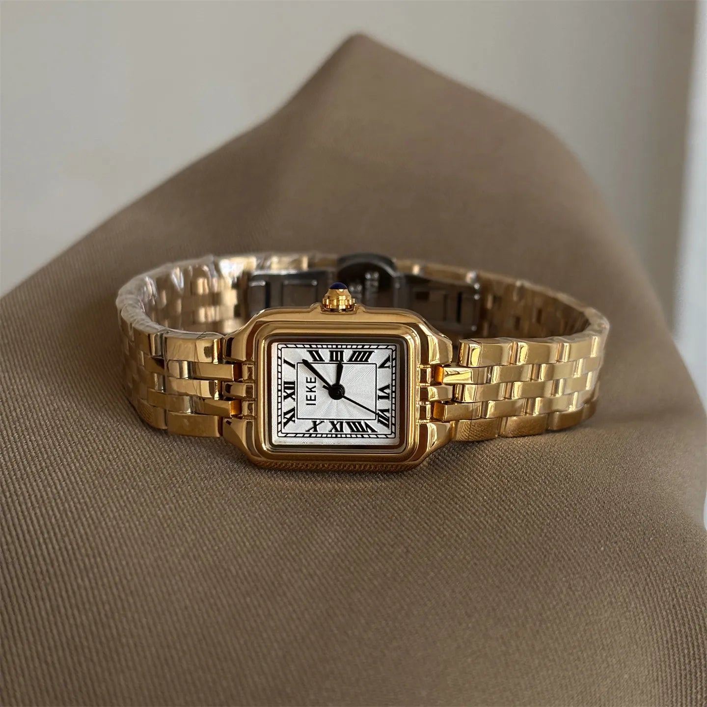 Classic Retro Square Diamond Embedded Roman Couple Quartz Wristwatches Women's Style Luxury Steel Band Fashionable Timepieces
