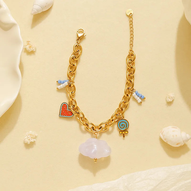 Cloud Heart-Shaped Candy Vacuum Electroplating (In Furnace) 18K Real Gold Plated 304 Stainless Steel No Inlay Material Acrylic Multi Pendant Women's Bracelet