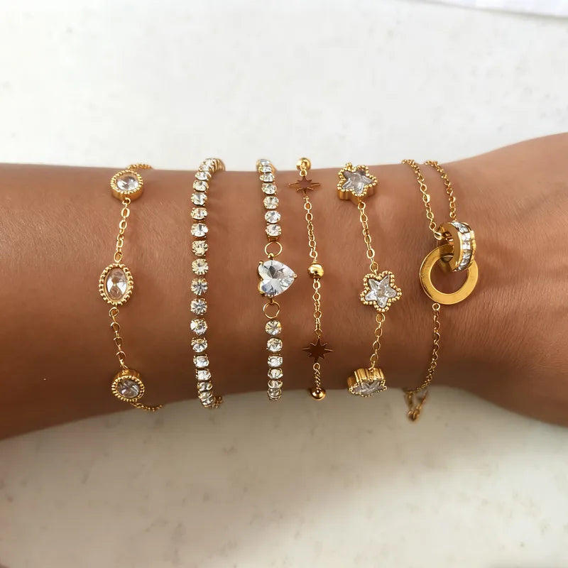 Cute Casual Style Star Heart Roman Round Bracelet Suitable For Women To Wear On Daily Dates Glass INS Style Elegant Luxury O Chain Lobster Clasp Gold
