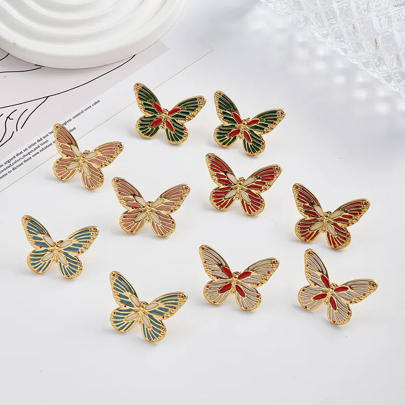 Electroplating Golden Plated Butterfly 304 Stainless Steel Casual Modern Style Simple Style Luminous Polishing Enamel Ear Studs